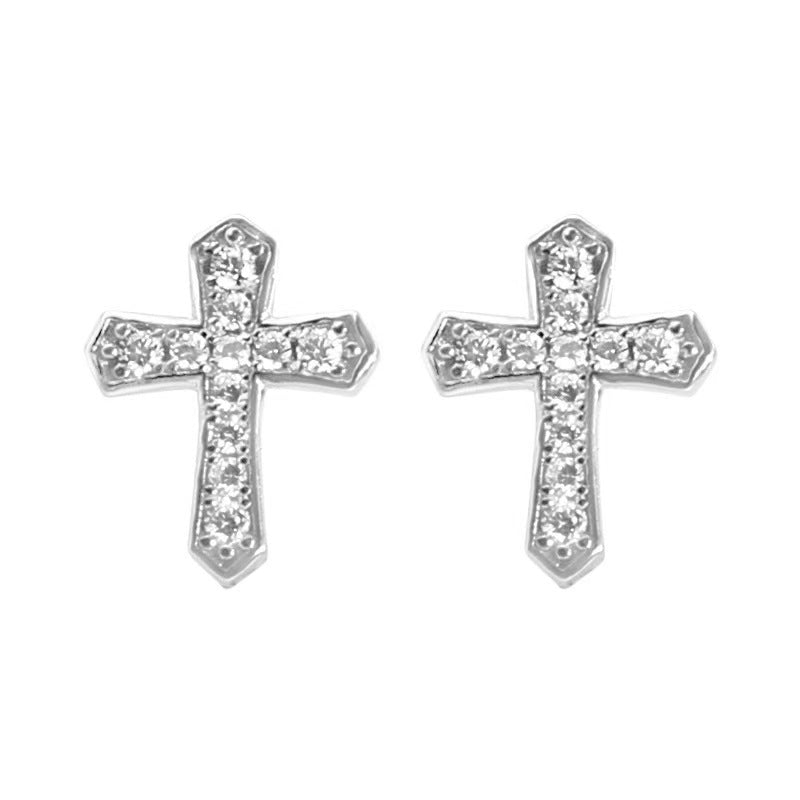 1 Pair Korean Trendy Zircon Cross Stud Earrings,Sparkling, Unisex.Hip Hop Piercing Jewelry
