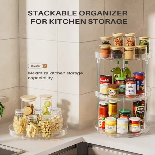 Pack Of 2 Double-layer Turntable Rotating Spice Rack Organization Spinning Organizer
