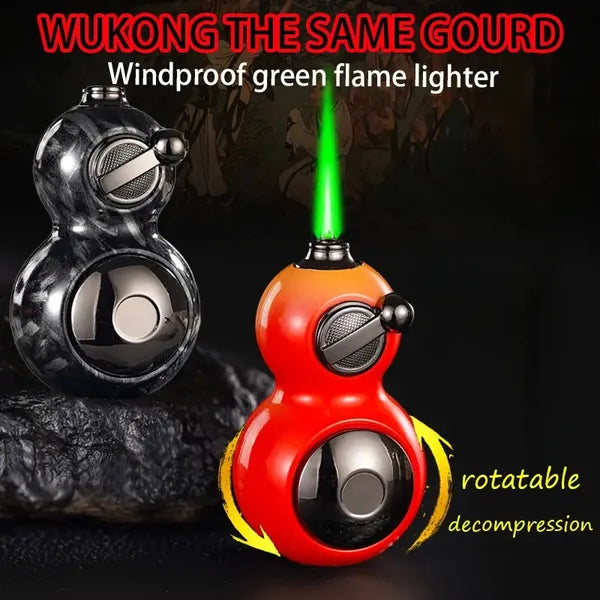 Father's Day Gift On June 15th: Metal Windproof Torch Lighter, Portable In Gourd Shape, Windproof Green Flame, Rotating And Playable Body To Relieve Stress, Surprise Gift, Festival Party, Outdoor (wit