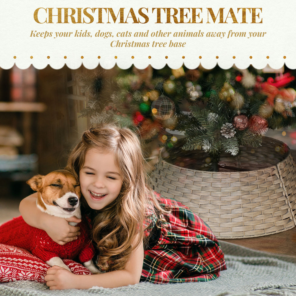 27 inch Rustic Christmas Tree Skirt, Plastic Woven Christmas Tree Collar for Party, Holiday, Home Decoration, Coffee