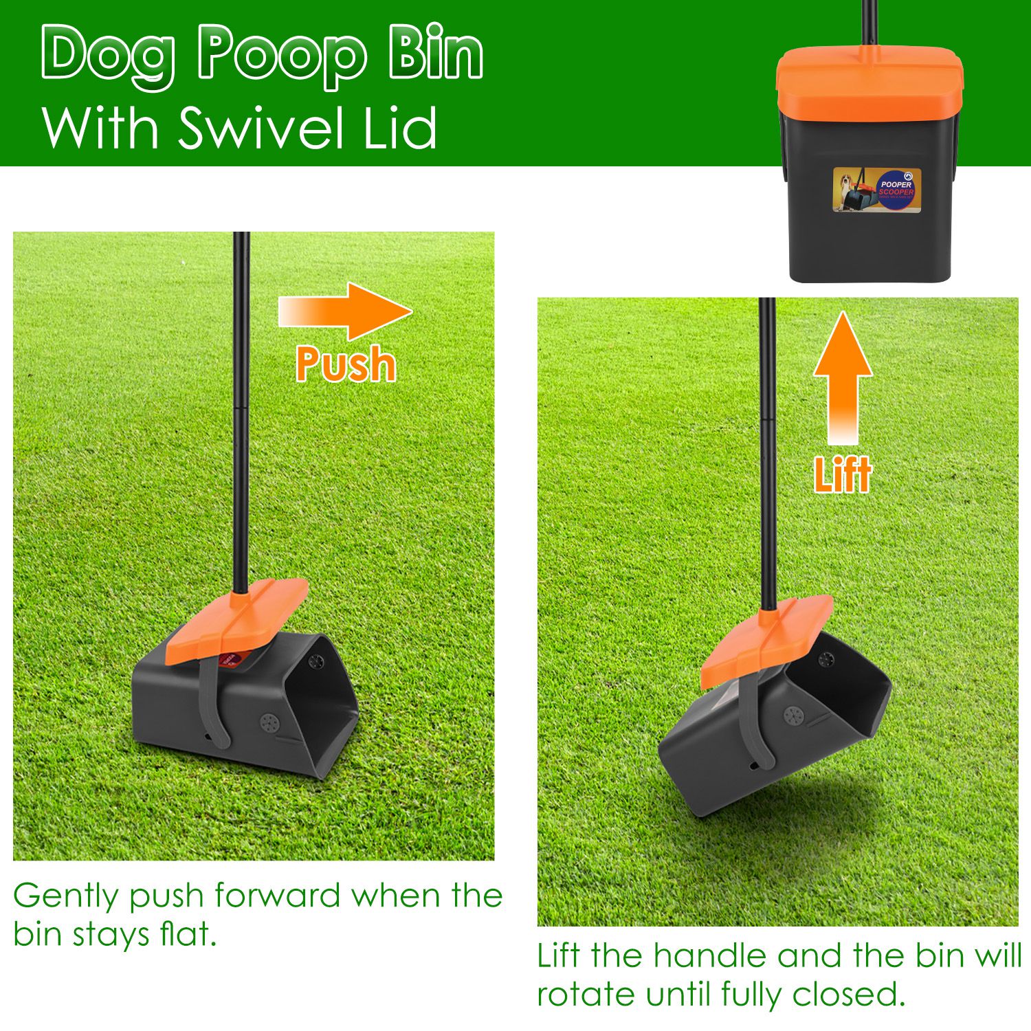 1Set Pooper Scooper Kit Dog Poop Rake & Swiveling Bin Poop Heavy Duty Pick Up Tool With Extra Long Handle 35 Waste Bags Dispenser