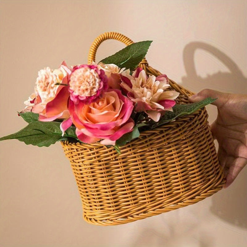 3-Piece Rattan-Style Wall Storage Baskets - Plastic Woven Hanging Baskets, Suitable For Kitchen, Home Decor, Multi-Purpose Wall Hanging Storage Containers, Storage Bins, Kitchen Organization