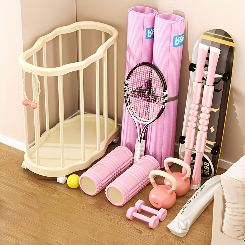 1 Rolling Exercise Equipment Storage Rack, Large-capacity Storage Box With Wheels, Suitable For Yoga Mats, Balls, And Rackets  Home Or Garage Mobile Fitness Equipment Storage Rack