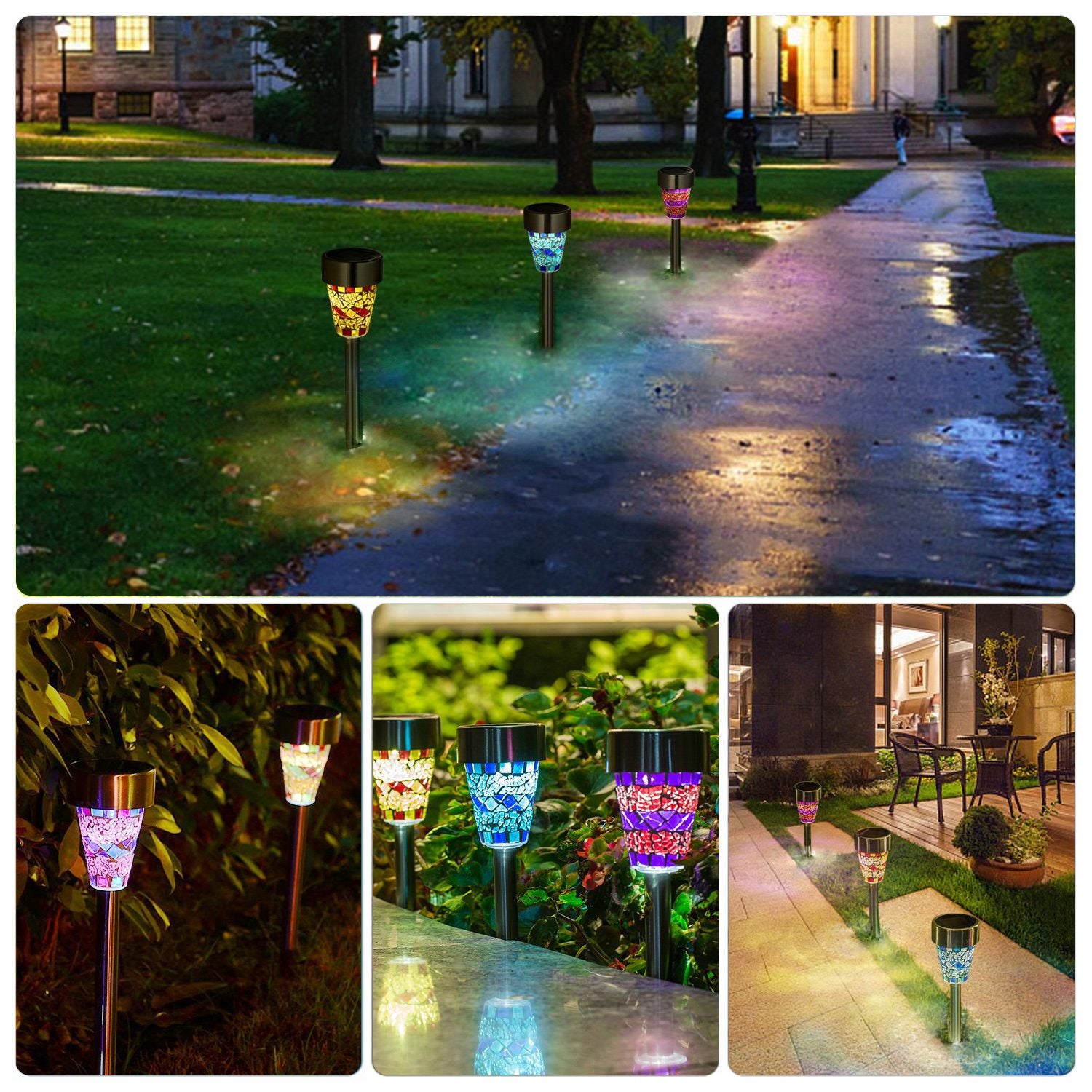 6Packs Mosaic Solar Pathway Lights IP44 Waterproof For Yard Driveway Walkway