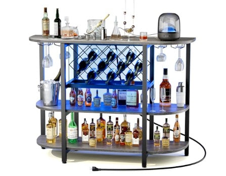 LED Home Bar Cabinet And Storage, Sliding Metal Wine Cabinet