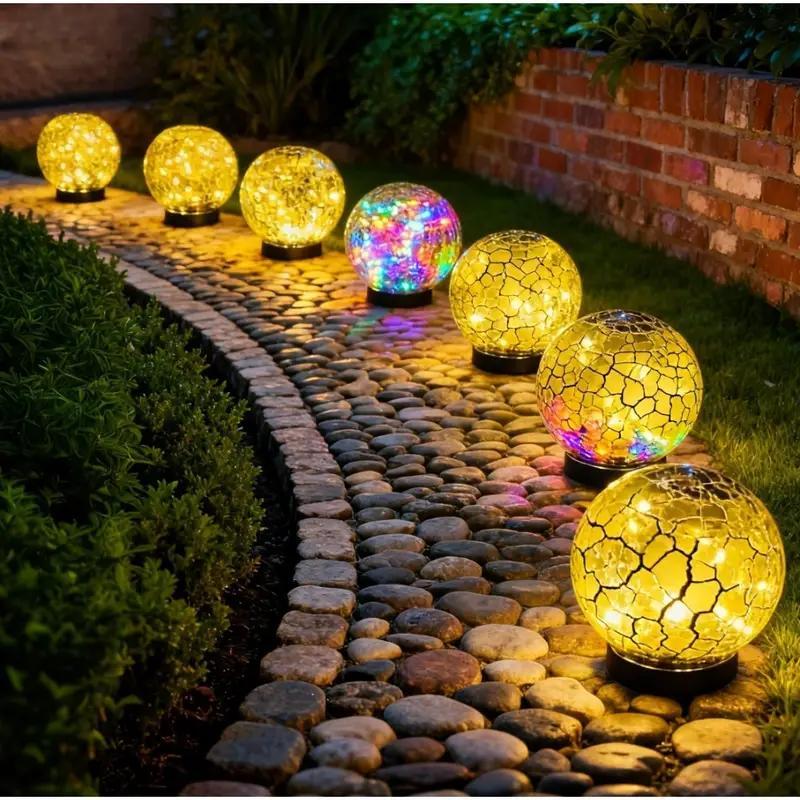 Solar Powered Outdoor Shatterproof High-quality Glass Ball Light With Ground Stakes. Automatic On Off Sensor. Warm, Soft Light Illuminates Patios, Terraces, And Lawns. Suitable For Weddings And Hallow